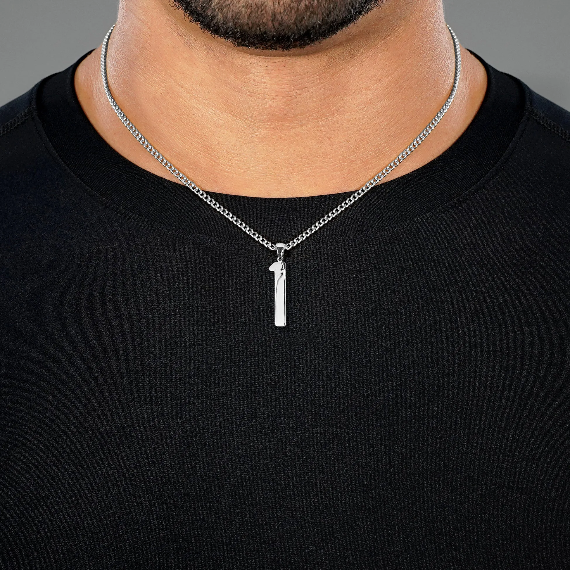 1 Number Pendant with Chain Necklace - Stainless Steel