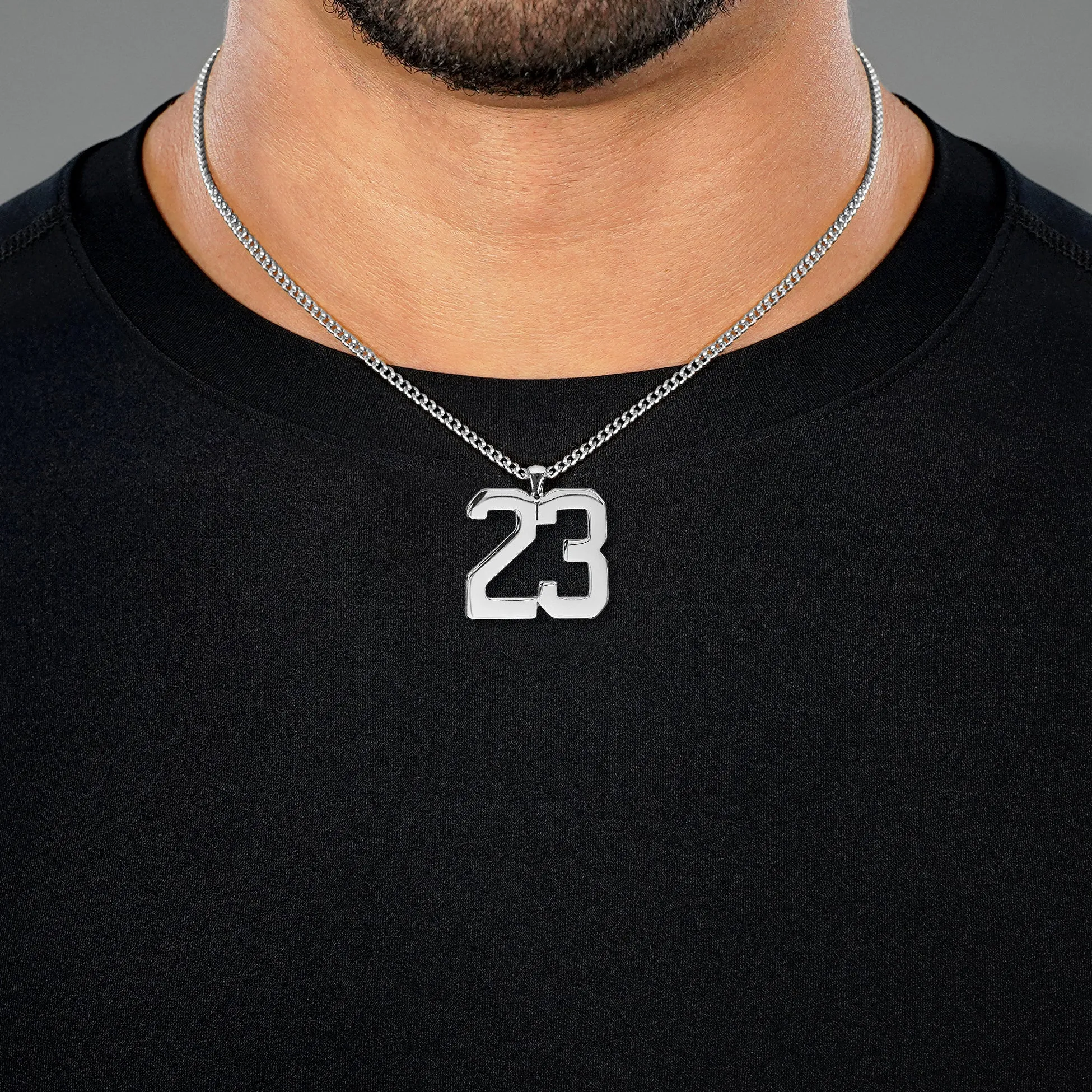 23 Number Pendant with Chain Necklace - Stainless Steel