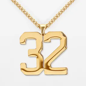 32 Number Pendant with Chain Necklace - Gold Plated Stainless Steel