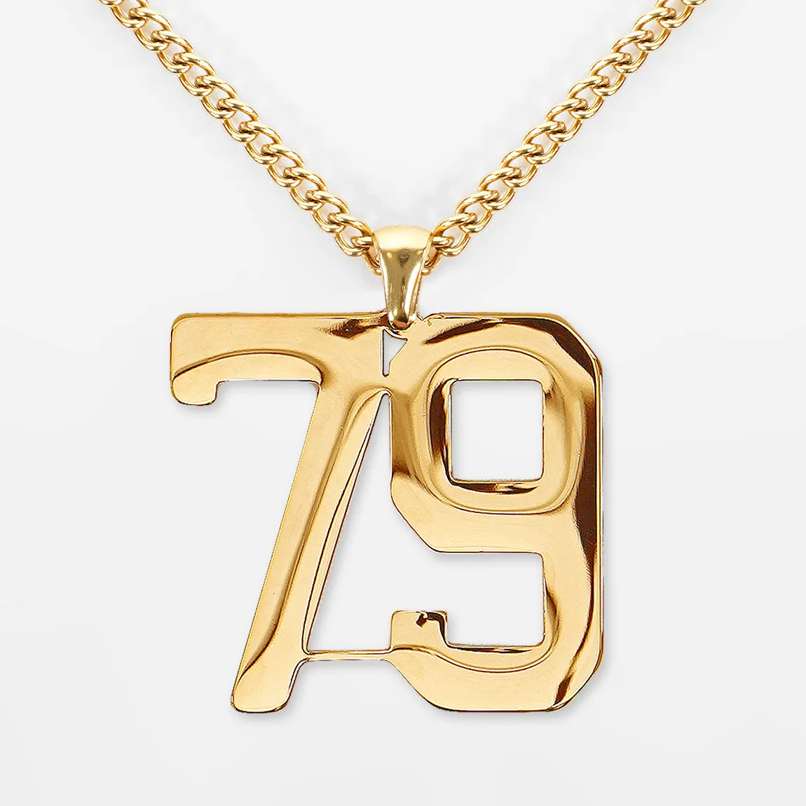 79 Number Pendant with Chain Necklace - Gold Plated Stainless Steel