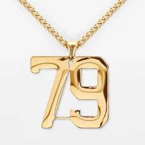 79 Number Pendant with Chain Necklace - Gold Plated Stainless Steel