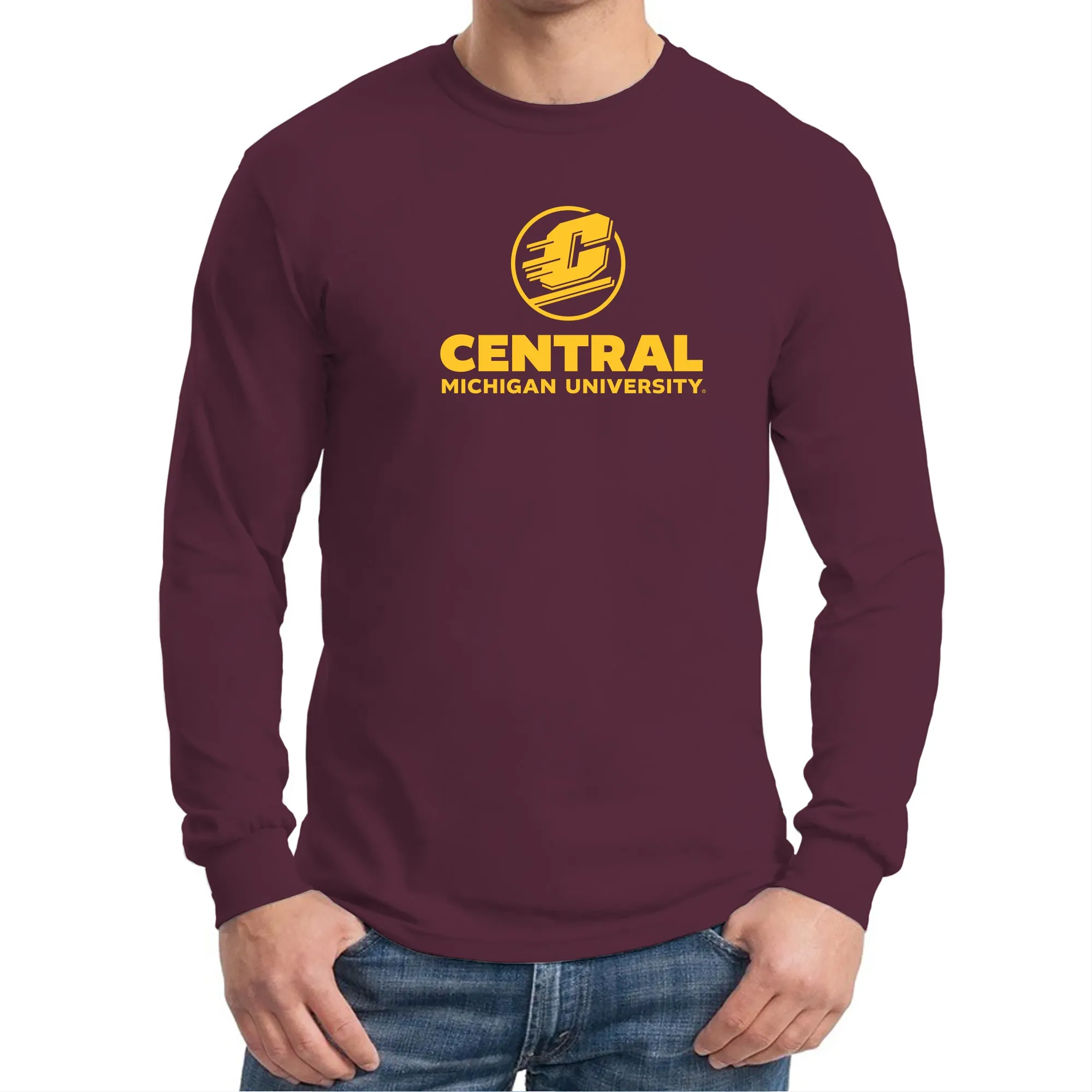 Central Michigan University Chippewas Institutional Logo Long Sleeve T Shirt - Maroon