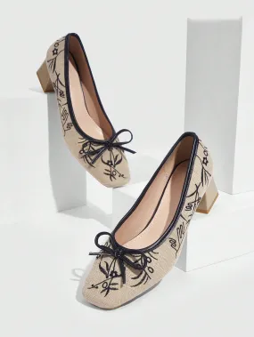 CUCCOO CHICEST Woman Shoes Apricot-Colored Embroidered Bow Decor Fashionable Pumps For Spring And Summer Vacation Shoes Summer Sale