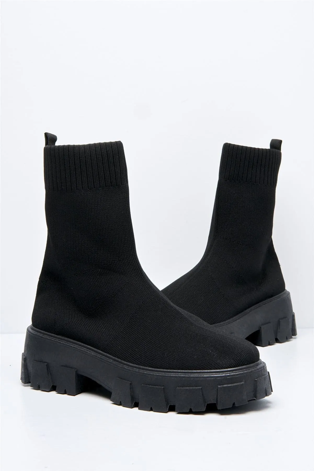 Enid Chunky Sock Boot in Black