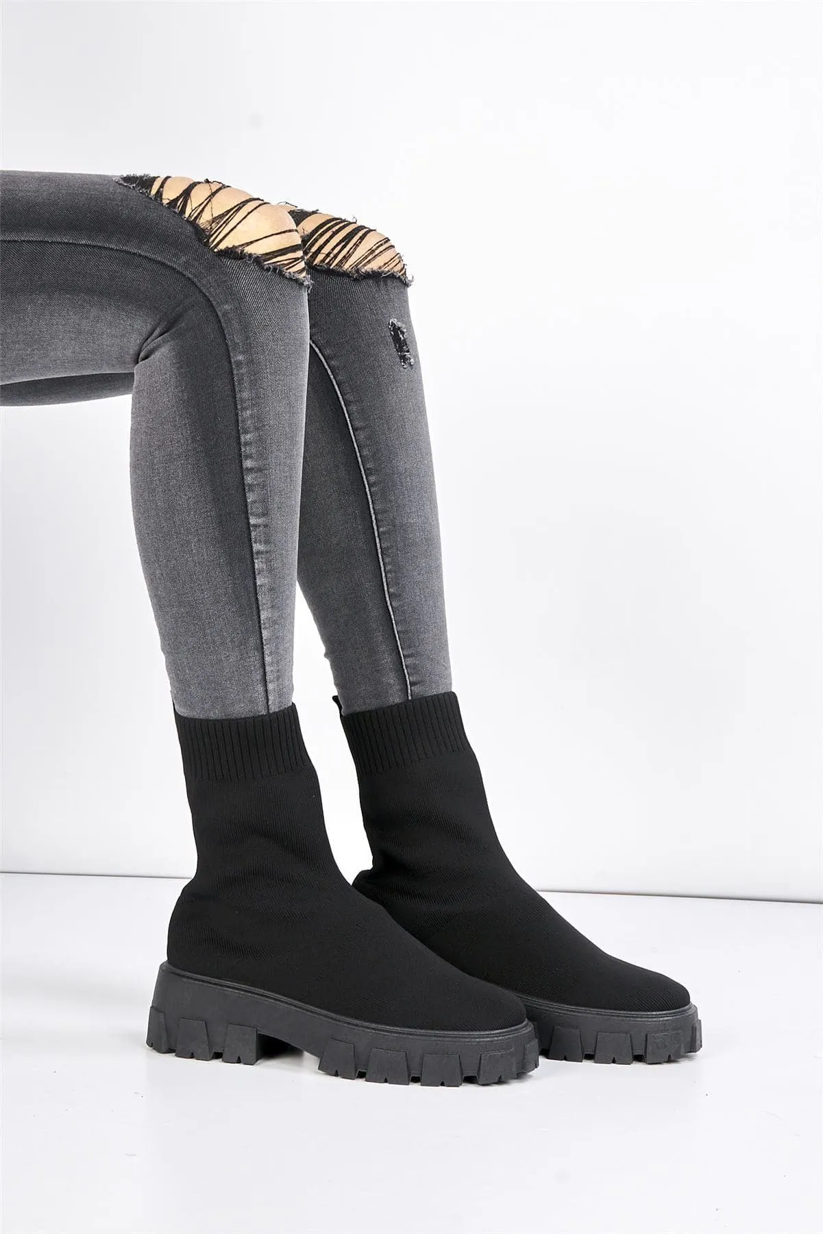 Enid Chunky Sock Boot in Black