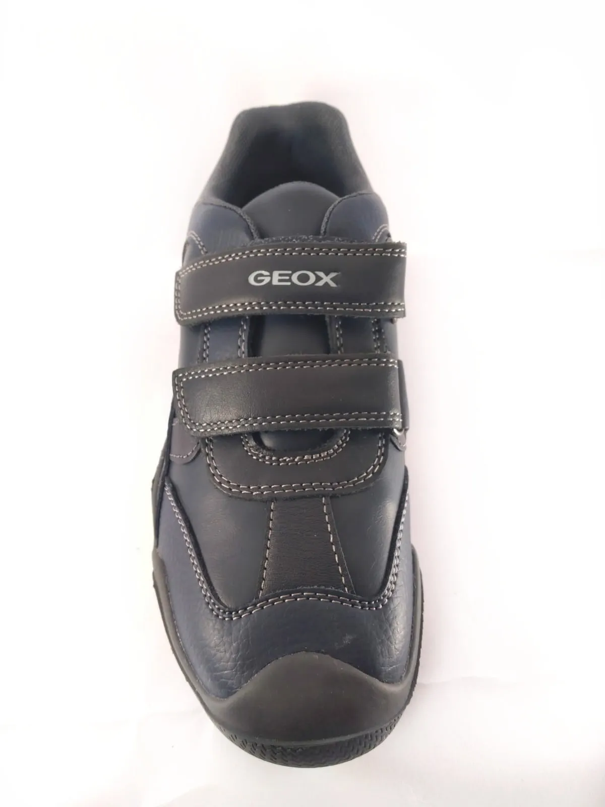 Geox J Wader Navy Grey Velcro Leather Sneakers