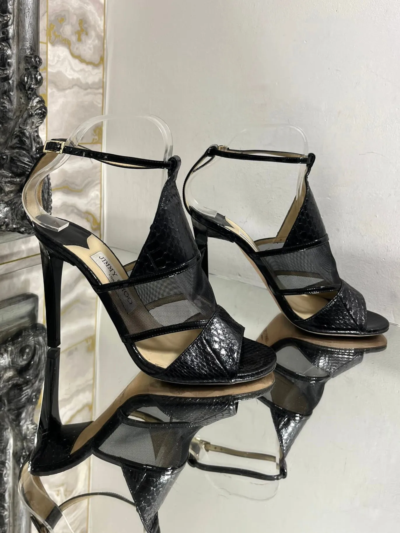 Jimmy Choo Snakeskin & Mesh Heels. Size 37