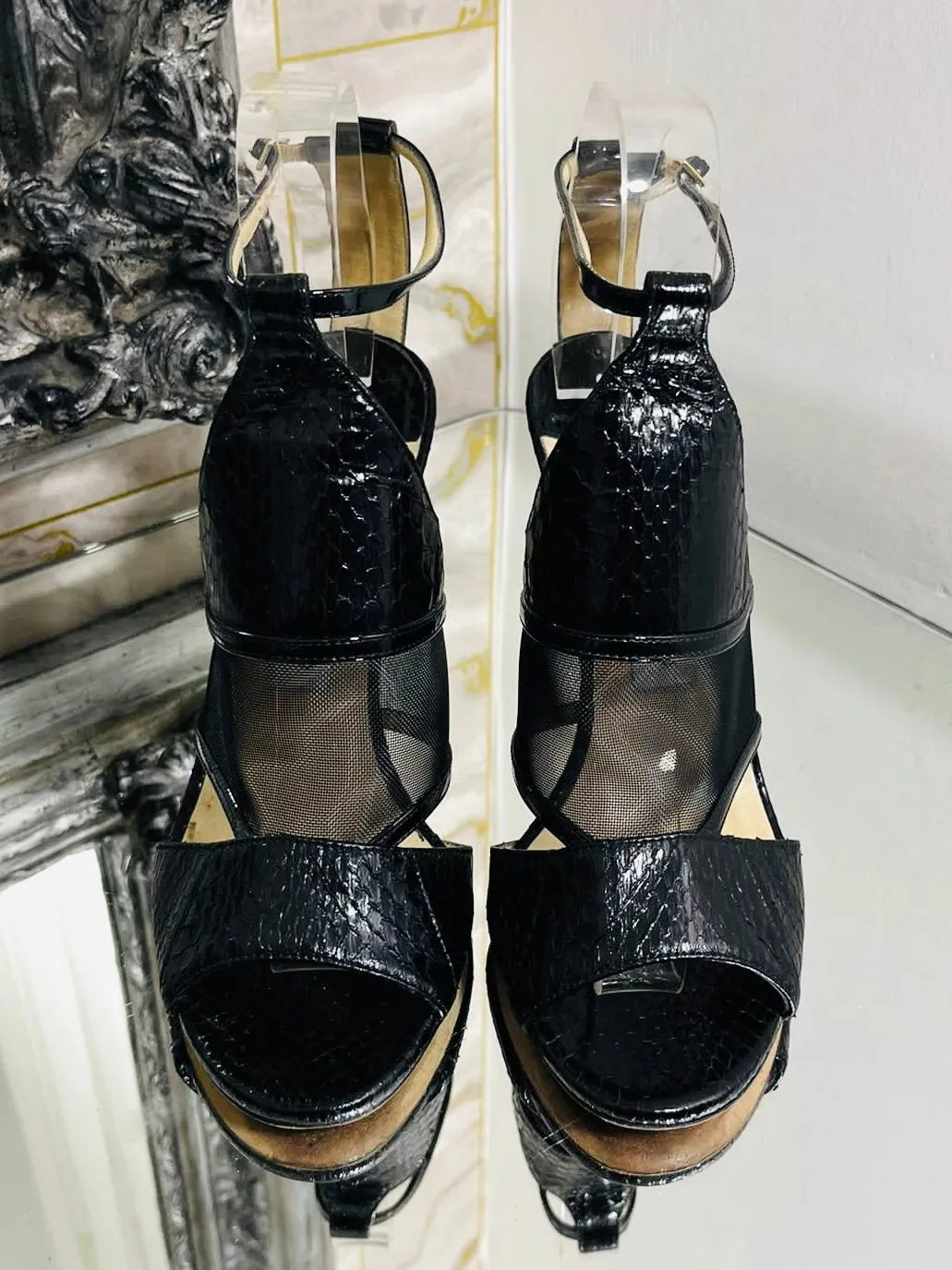 Jimmy Choo Snakeskin & Mesh Heels. Size 37