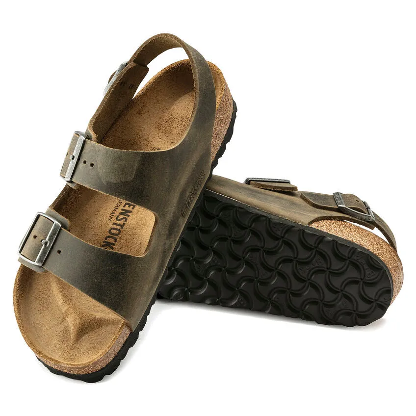 Birkenstock Mens Leather Milano Sandals in Faded Khaki