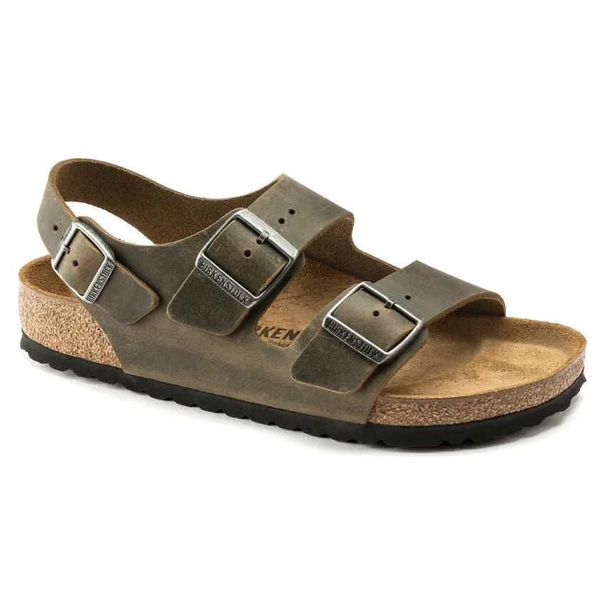 Birkenstock Mens Leather Milano Sandals in Faded Khaki