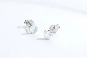 Tiny Opal Stud Earrings - Silver